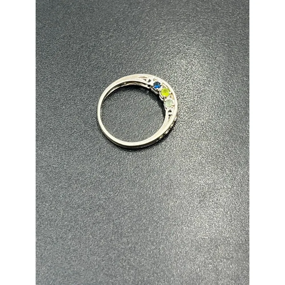 M M‎ Signed Sterling Silver 925 Multicolor CZ Half Eternity Band Ring Sz 6.25